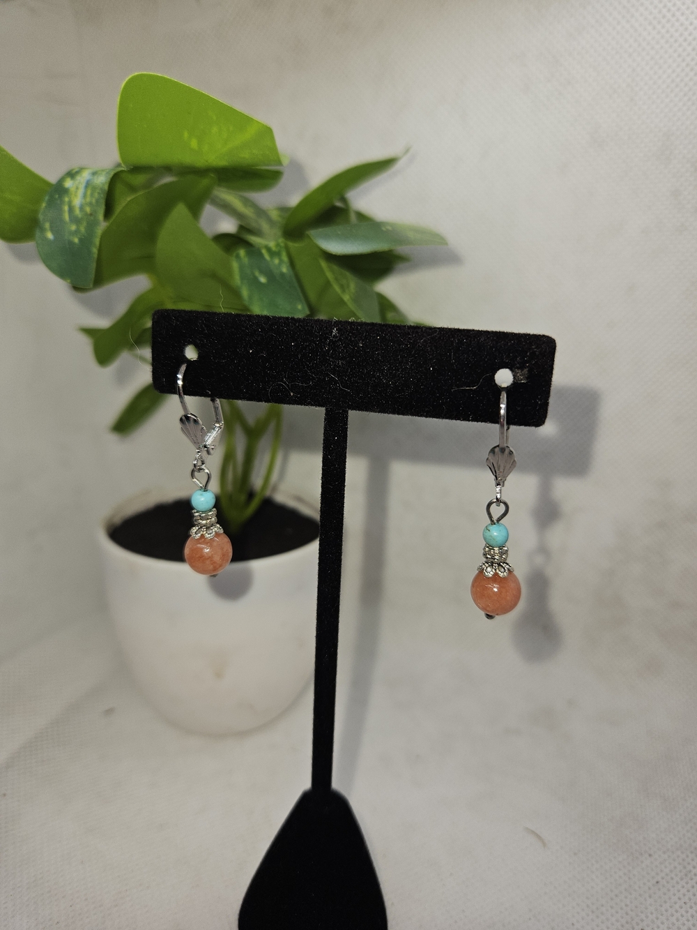 Turquoise and Coral Bead Drop Earrings - Women's Fashion Jewelry